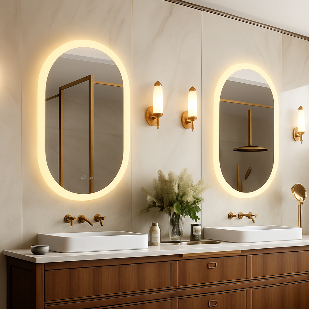 miroir ovale à led intelligent antibuée avec mémoire de lumière - vue 6 sur 7