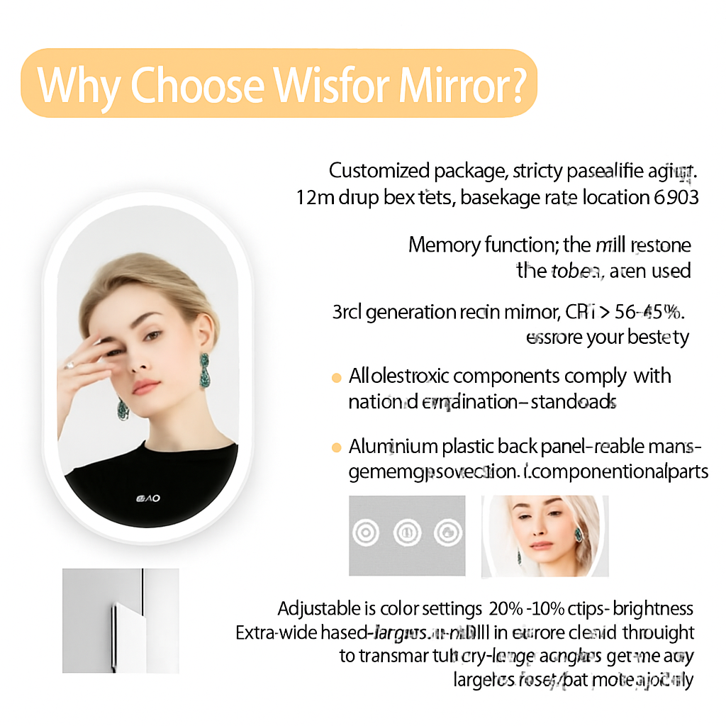 miroir ovale à led intelligent antibuée avec mémoire de lumière - vue 7 sur 7