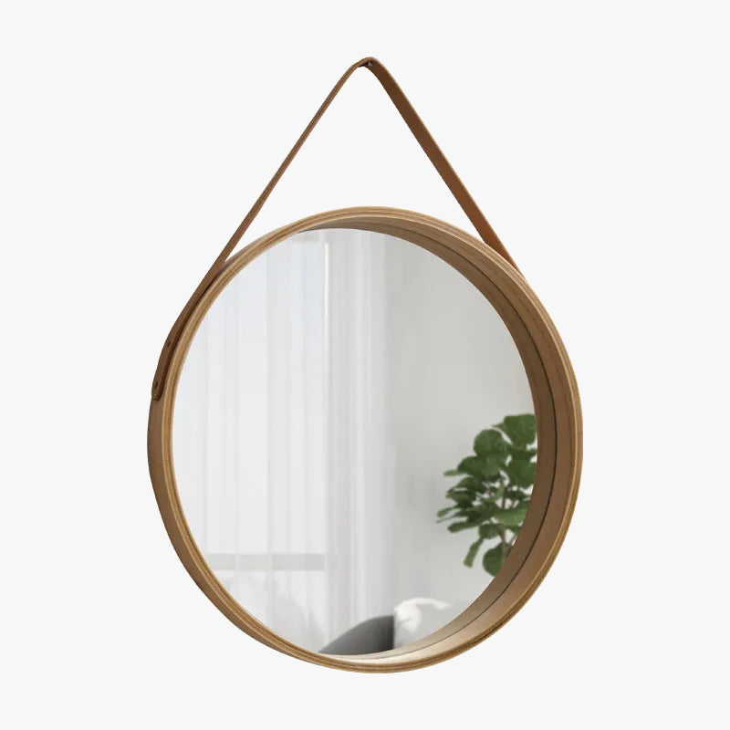 miroir rond mural en bois épais pour maquillage