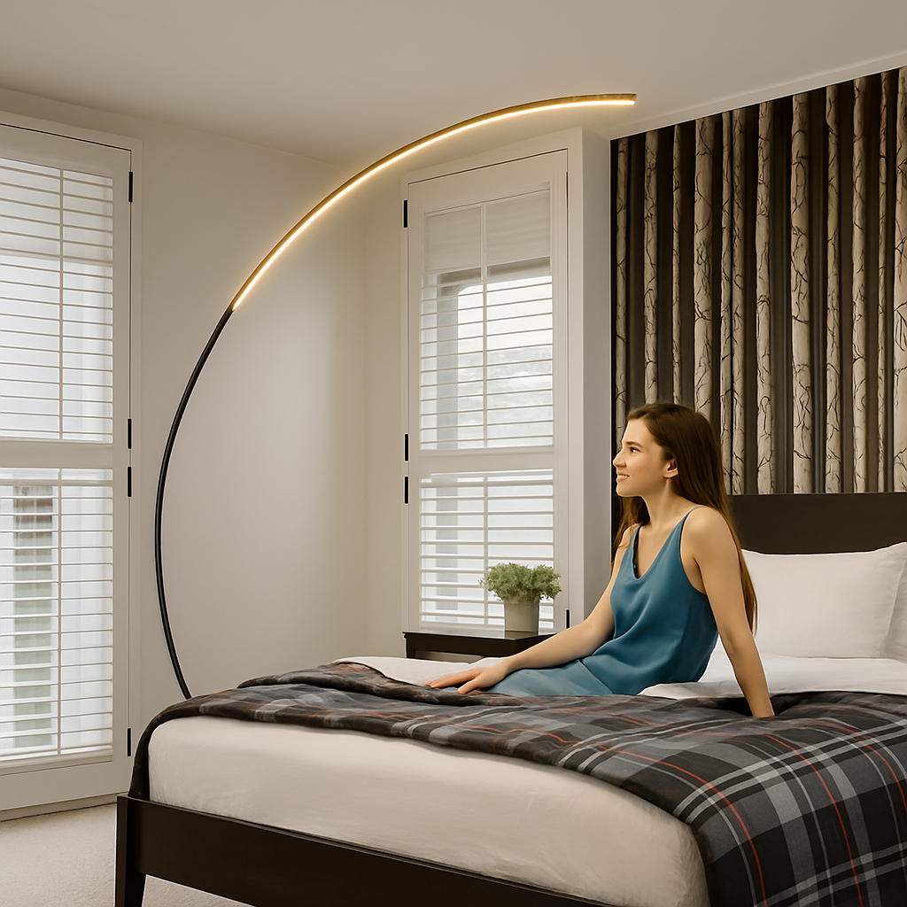 Modern Simple Ledc Shaped Aluminum Floor Lamp, Living Room Next To Sofa, Bedroom, Study, Leisure Fishing Black Floor Lamp - vue 6 sur 7