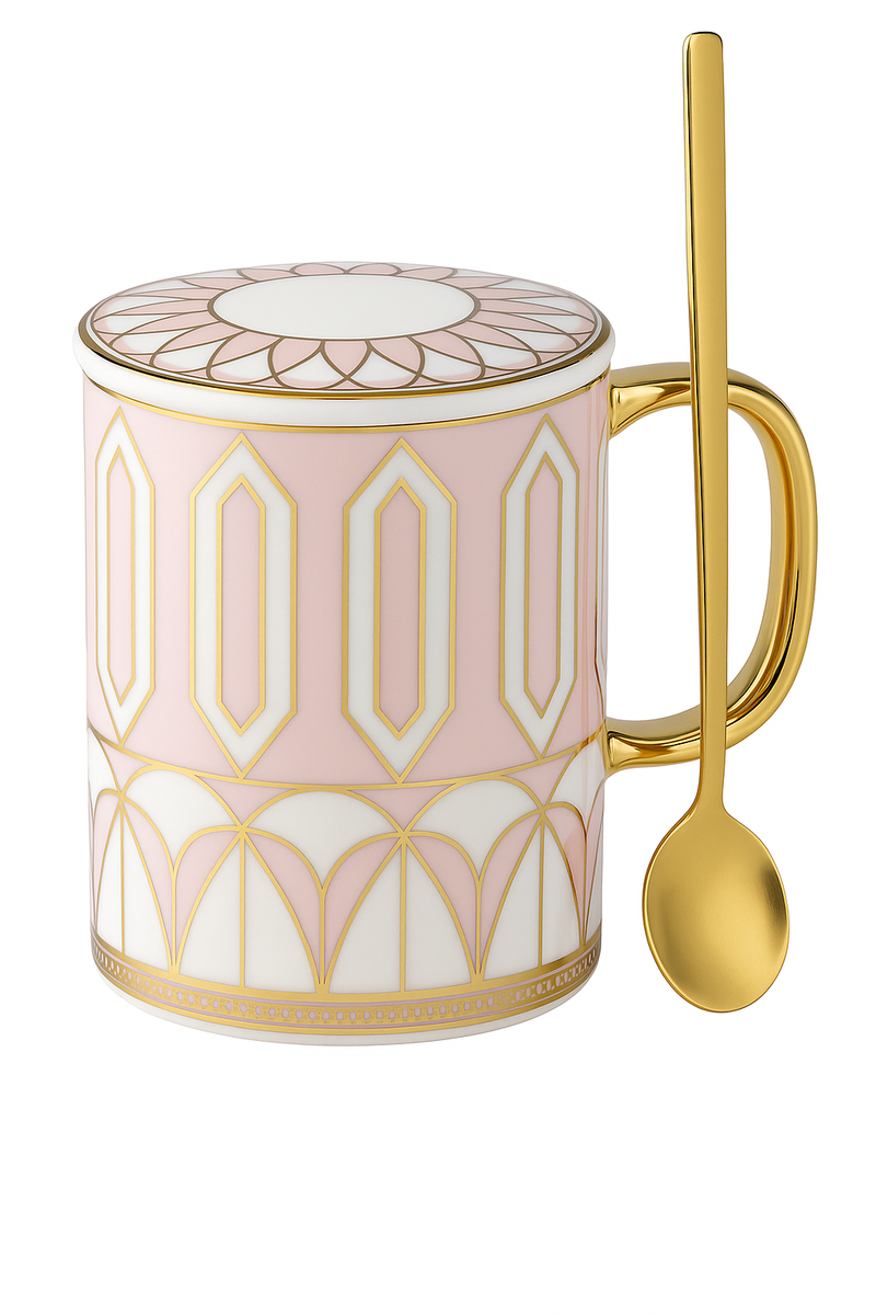 Mug céramique style britannique avec couvercle et cuillère