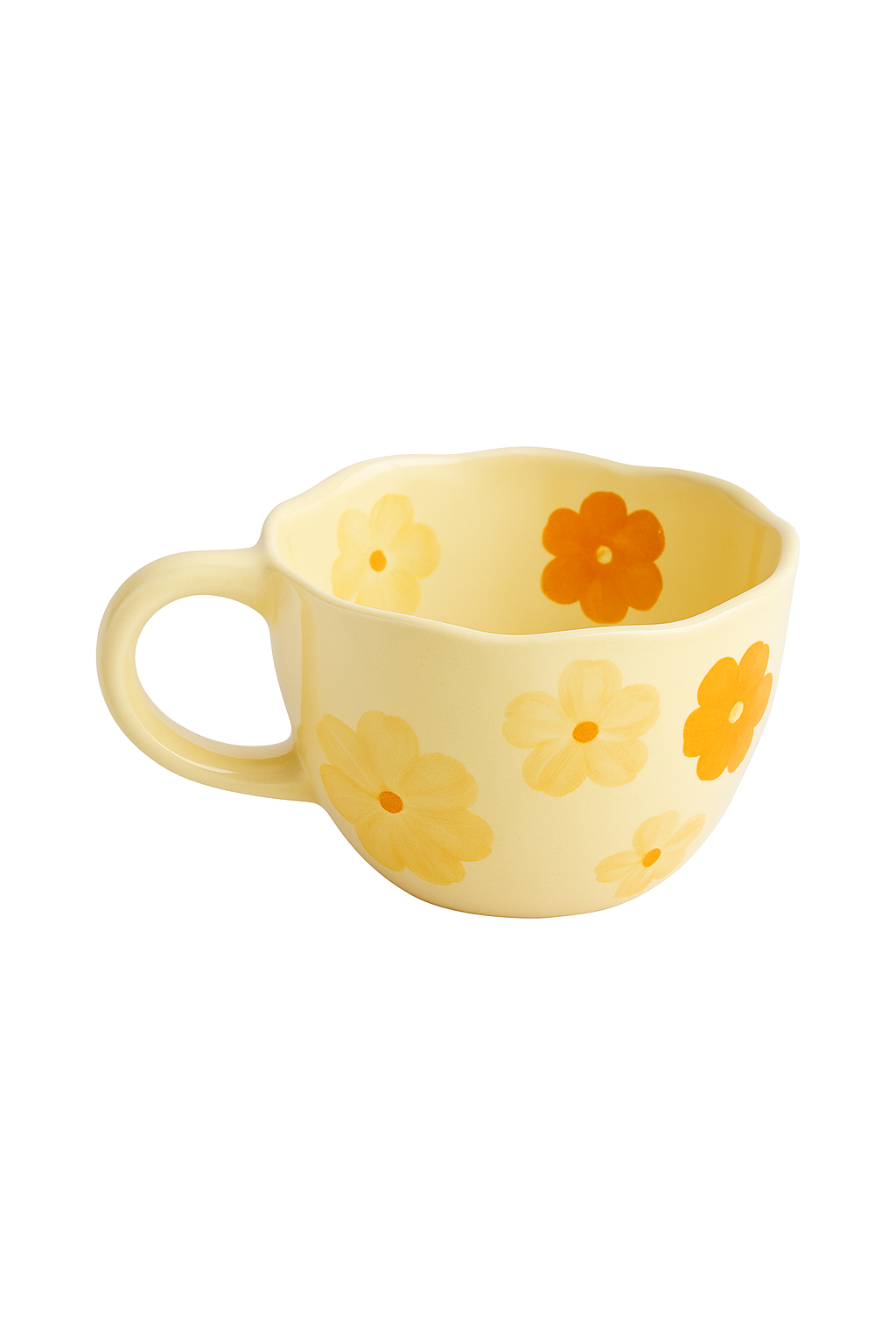 Mug en ceramique artisanale motifs fleurs style irregulier