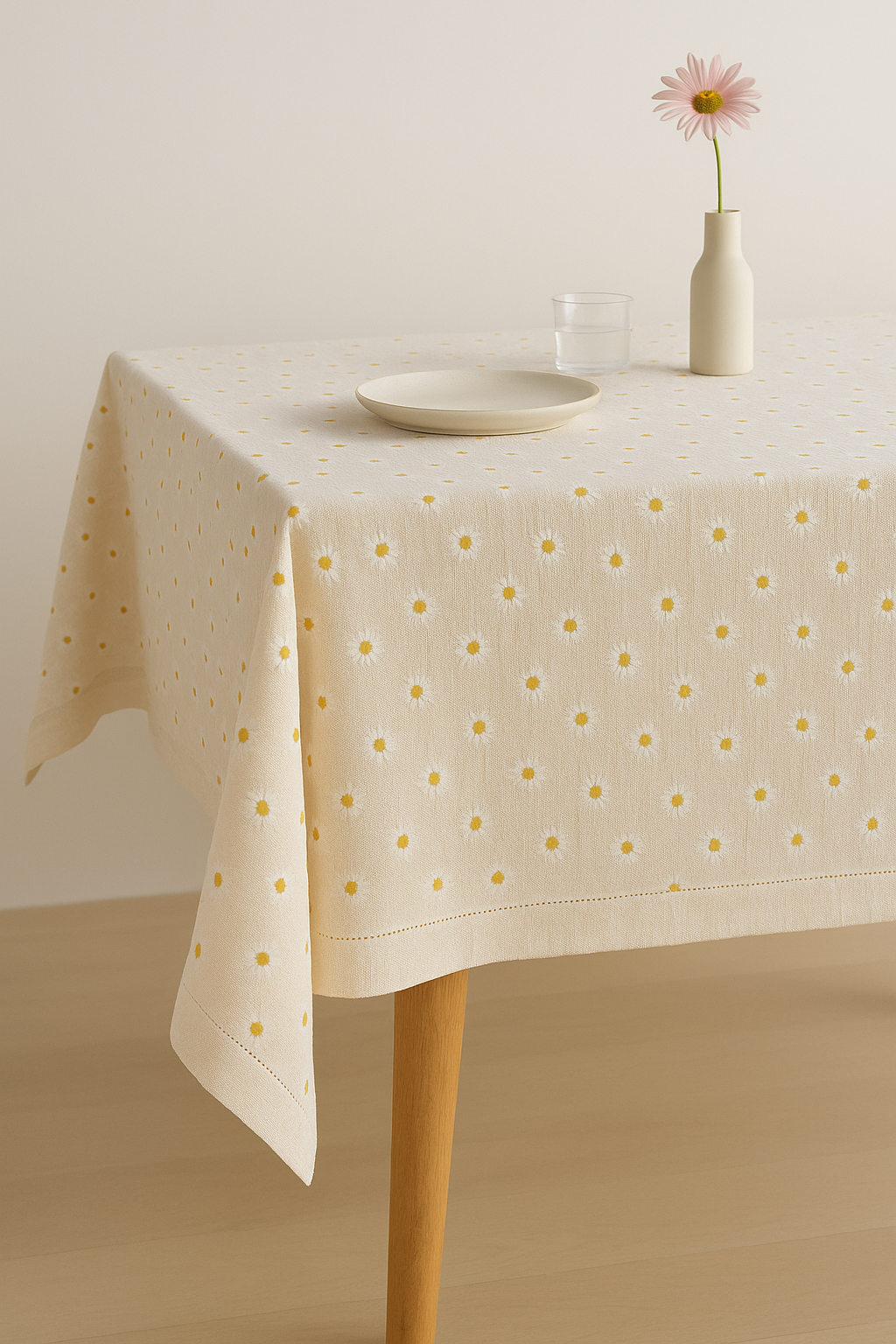 Nappe coton brodée marguerites style coréen table cuisine