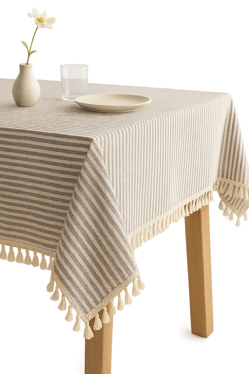 Nappe coton lin rayures pompons style moderne table
