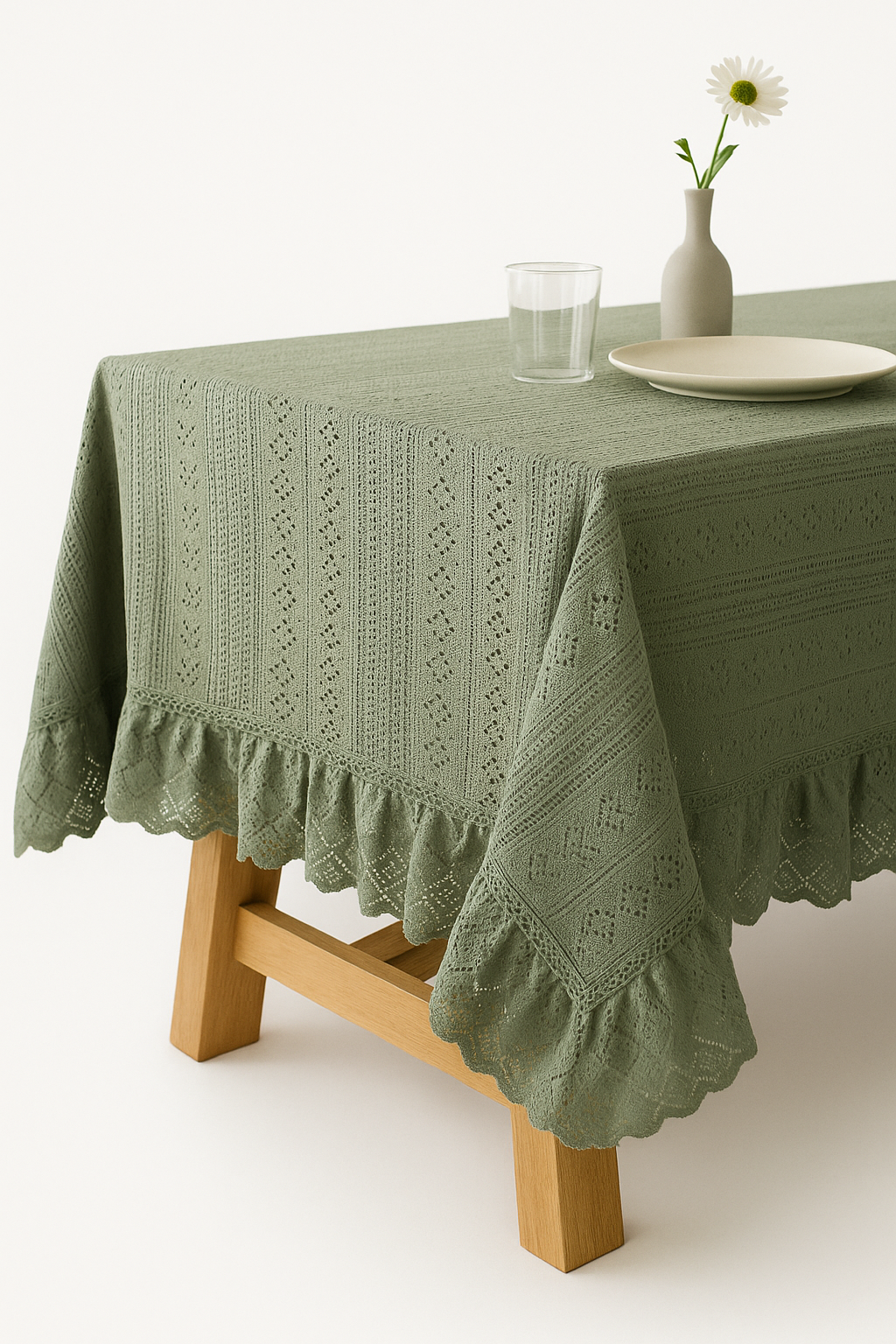 Nappe jacquard vintage bordure dentelle style nordique table