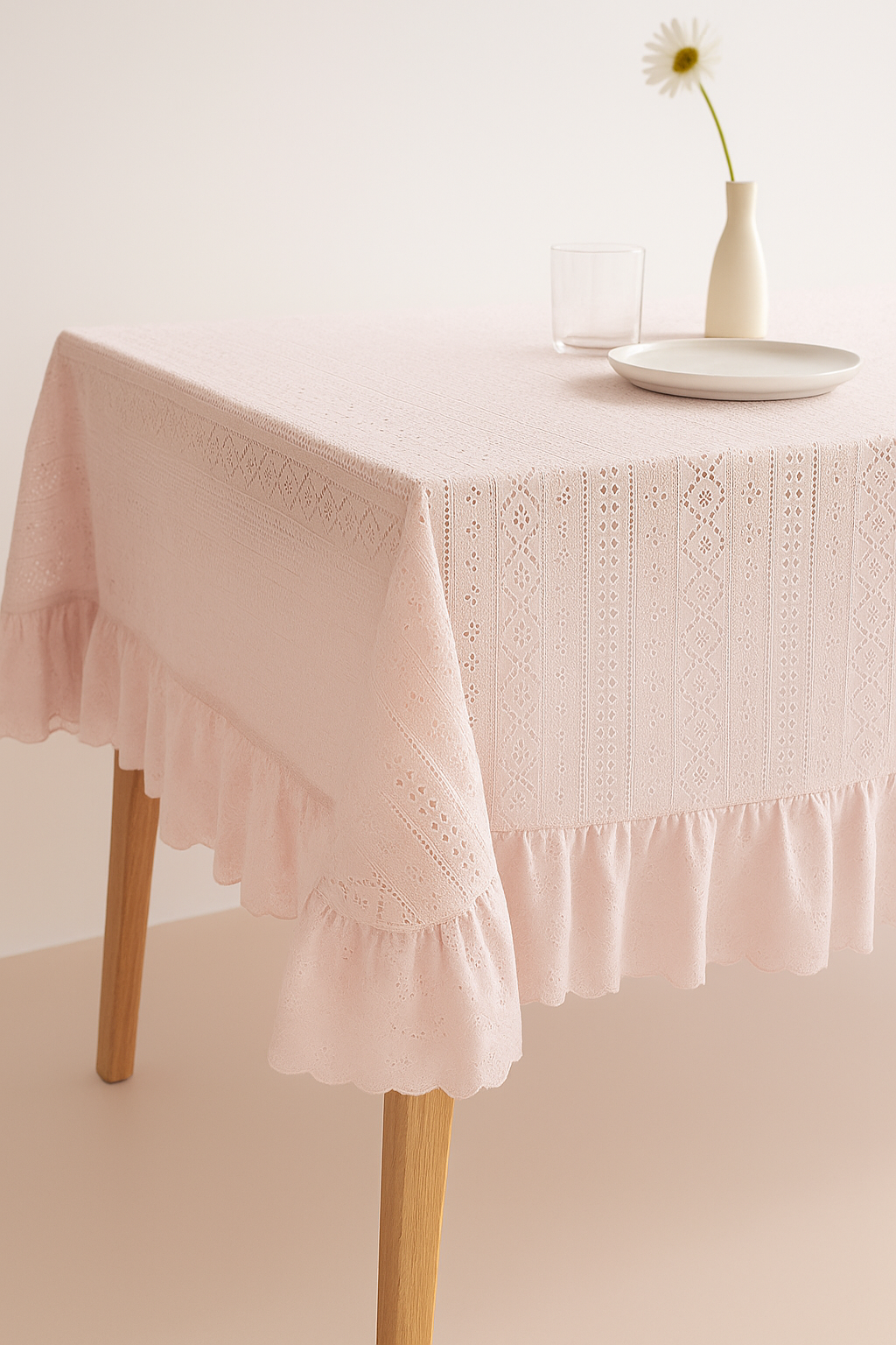 Nappe jacquard vintage bordure dentelle table repas maison