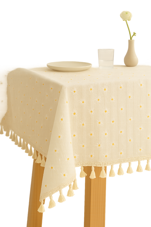Nappe style pastoral dentelle marguerite pompons table reception