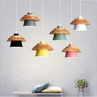 Nordique fer LED lustre couloir couloir entrée Restaurant lustre Simple Macaron en bois Sandwich lustre