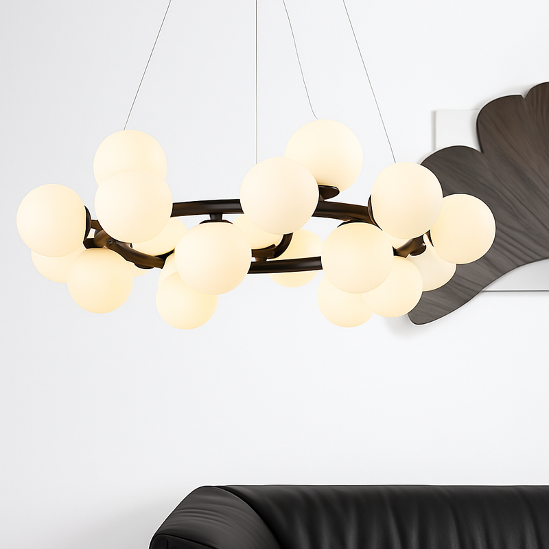 Nordique LED ronde lustre boule de verre or noir suspension lampe restaurant cuisine salon anneau décor à la maison luminaires