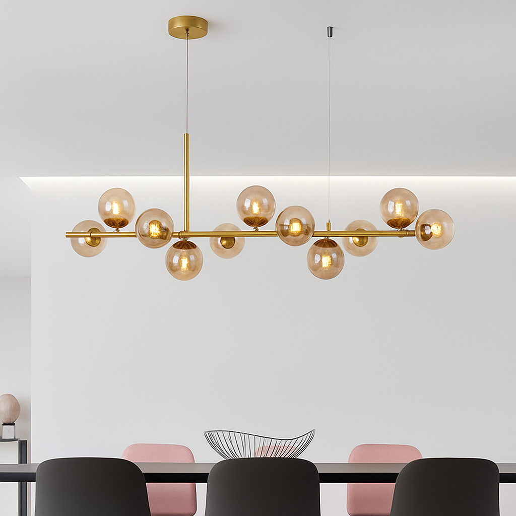 Nordique moderne suspension LED or lumière boule de verre 11 têtes lampe suspendue pour cuisine salon salle à manger Suspension Luminaire Design - vue 7 sur 9