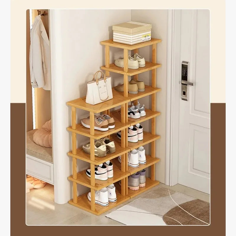 organisateur de chaussures en bambou peu encombrant multicouche