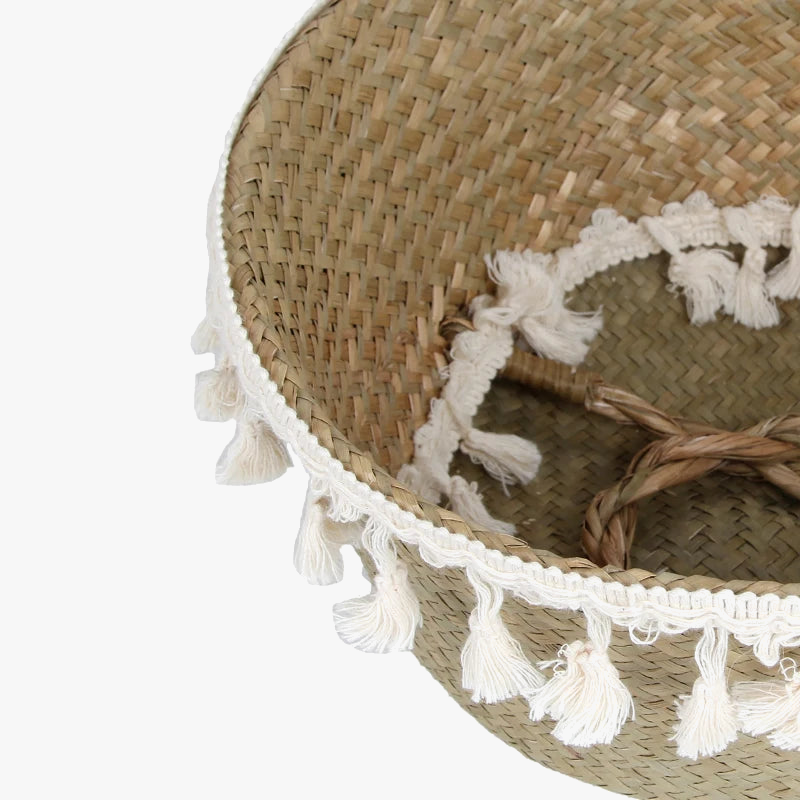 panier en osier tissé à la main pour rangement plantes décor boho