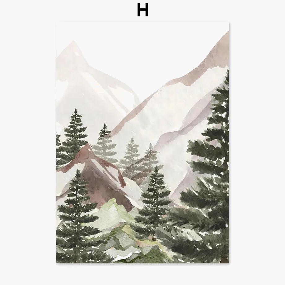 peinture abstraite forêt de montagne pour décoration bohème