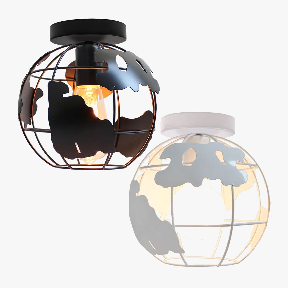 Plafonnier abat-jour globe en cage métallique moderne