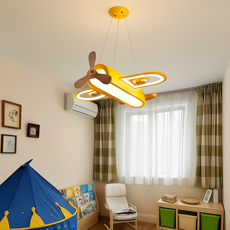 Plafonnier avion LED jaune bleu design minimaliste plafonnier en bois pour chambre d'enfant maison bébé garçons enfant suspension