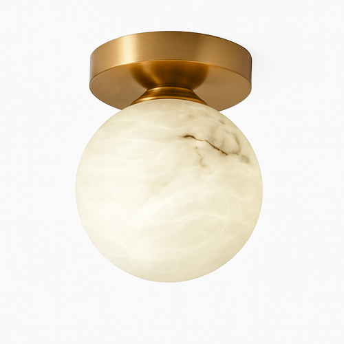 Plafonnier Boule de marbre lumière d'entrée Led luxe en laiton doré petit carré toilettes chambre balcon allée Luminaire