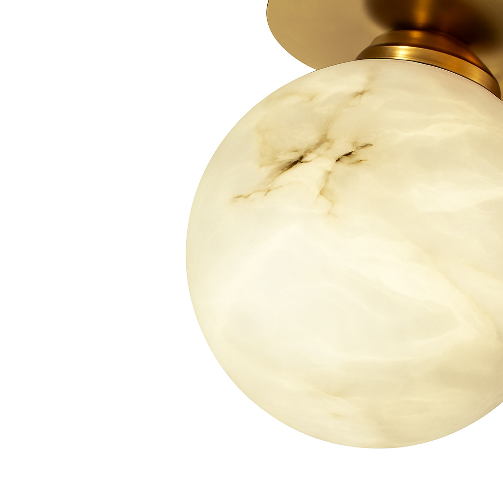 Plafonnier Boule de marbre lumière d'entrée Led luxe en laiton doré petit carré toilettes chambre balcon allée Luminaire - vue 7 sur 8