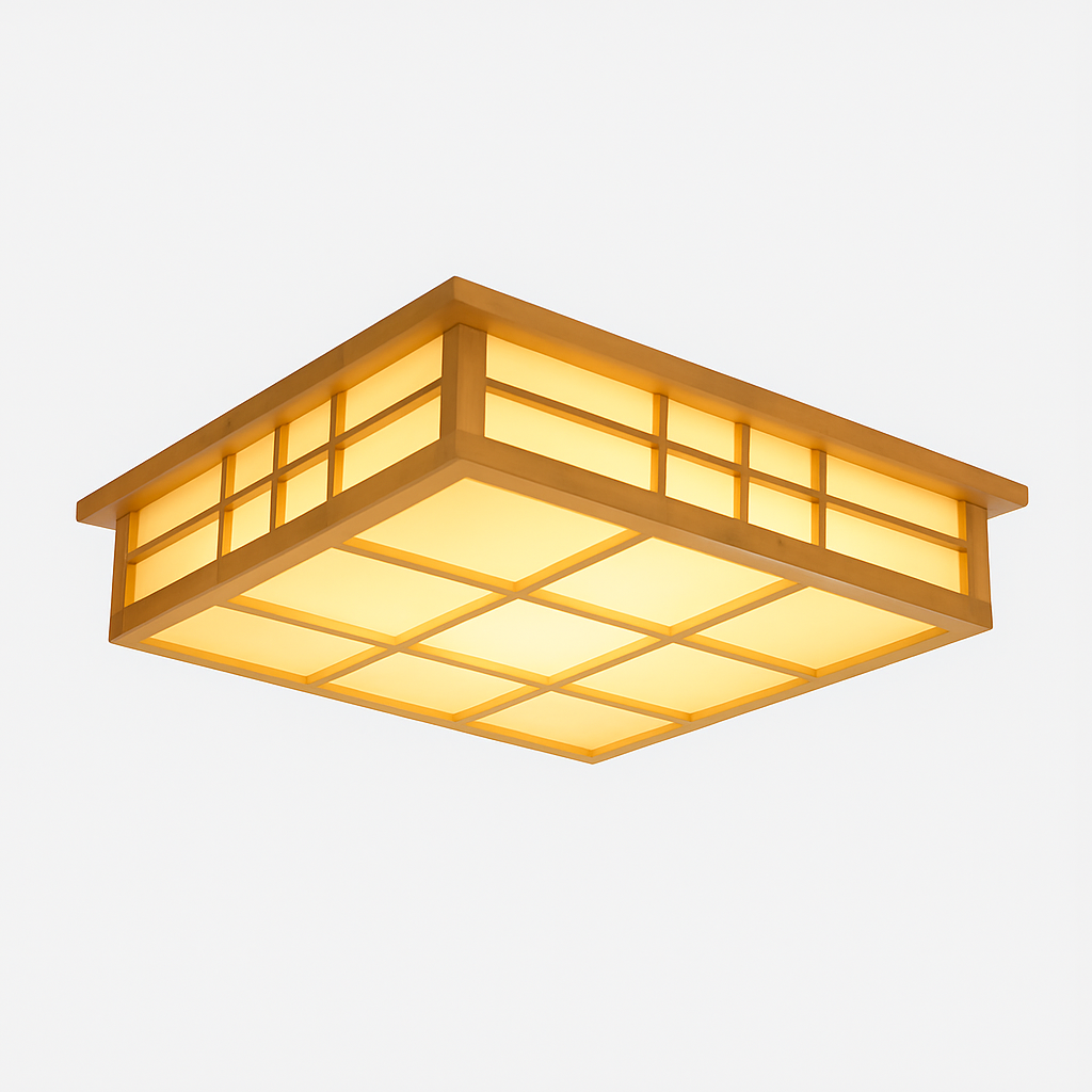 plafonnier carré en bois japonais led pour cuisine restaurant