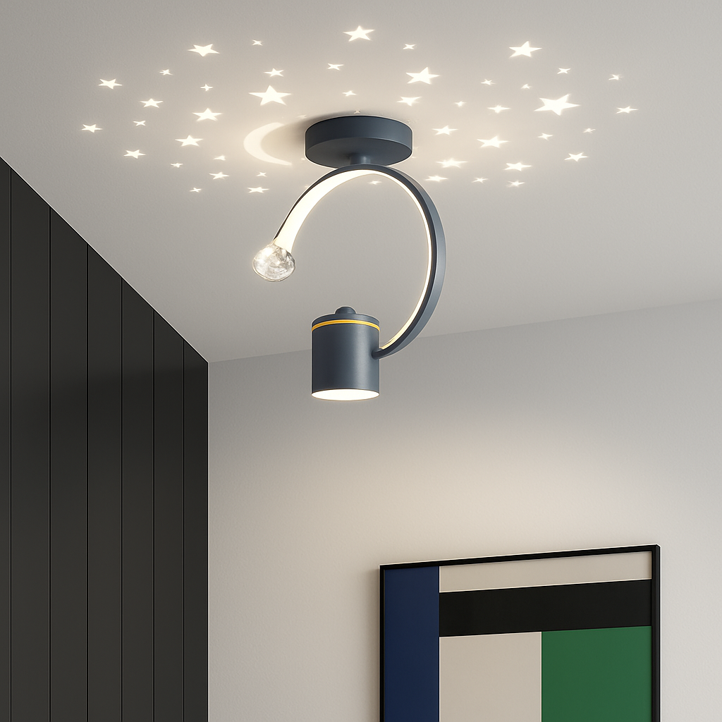 Plafonnier design LED avec projection étoiles - vue 5 sur 14