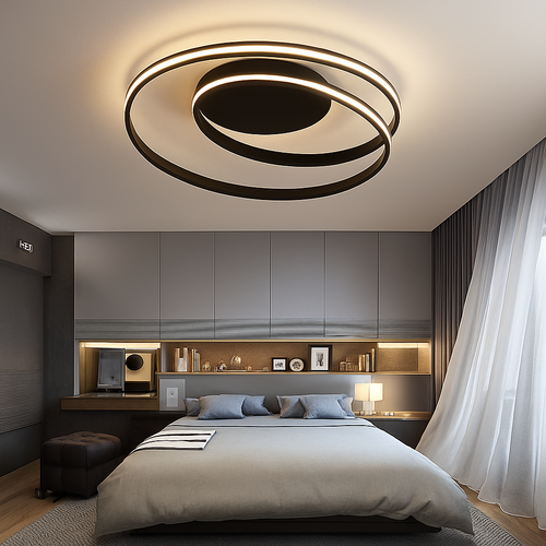 Plafonnier design LED double boucle (noir ou blanc)