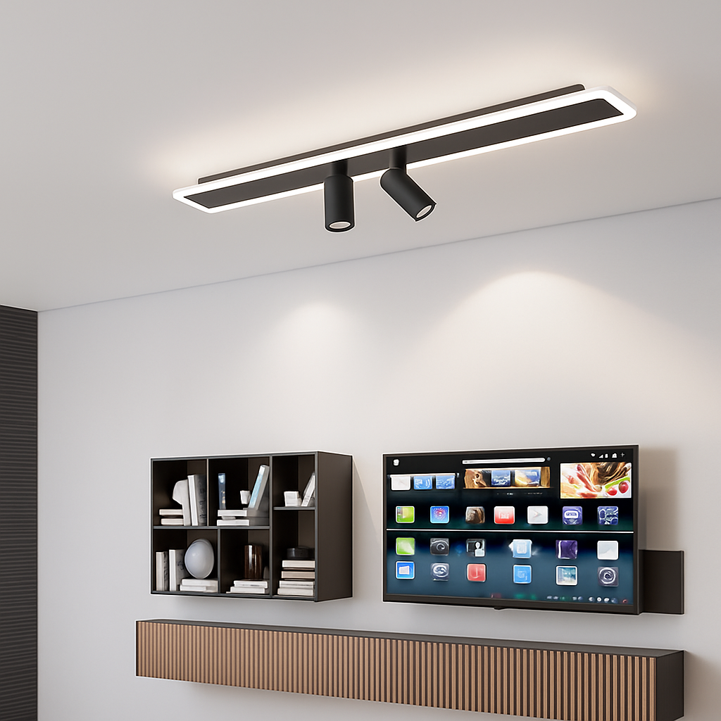 Plafonnier design moderne LED en métal noir avec plusieurs spots lumineux - vue 4 sur 6