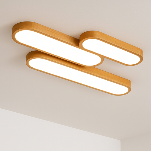 Plafonnier en bois à LED en forme de tubes arrondis - vue 2 sur 2