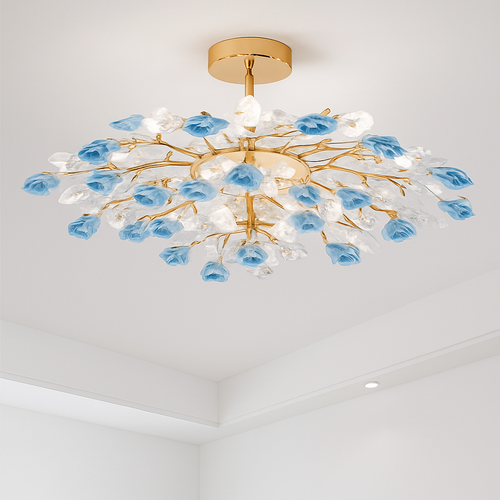 plafonnier en céramique de luxe moderne avec fleurs en cristal
