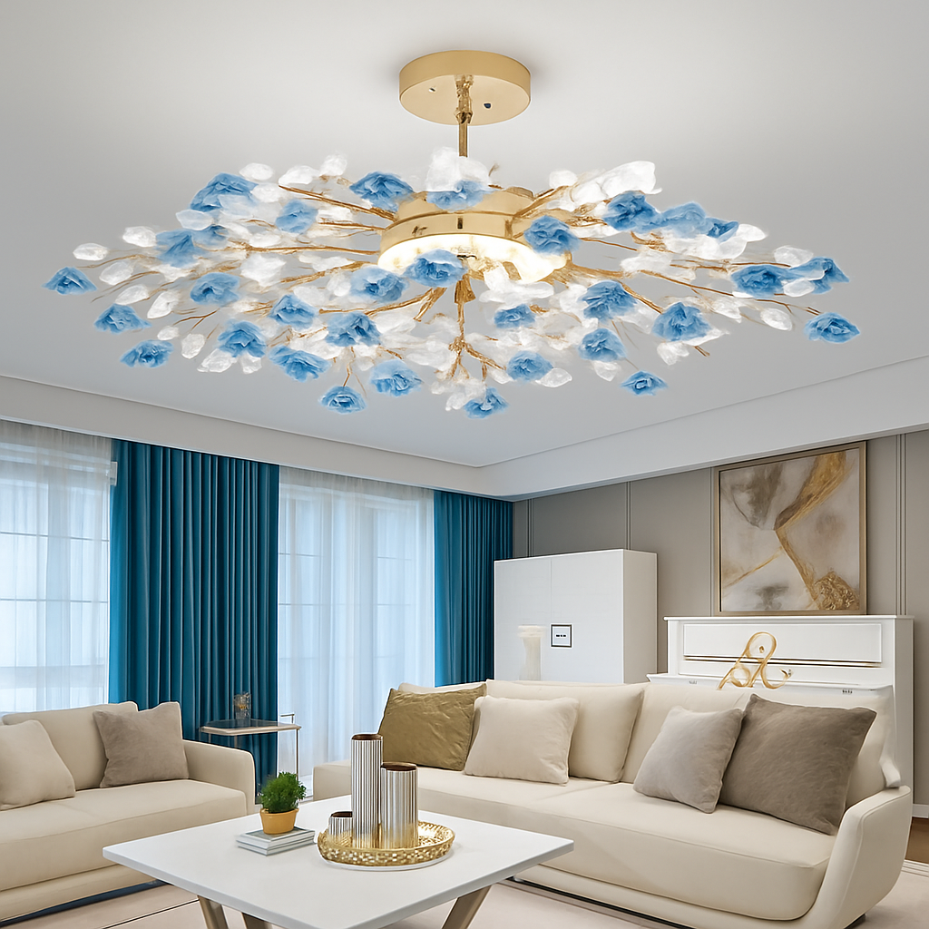 plafonnier en céramique de luxe moderne avec fleurs en cristal - vue 7 sur 12