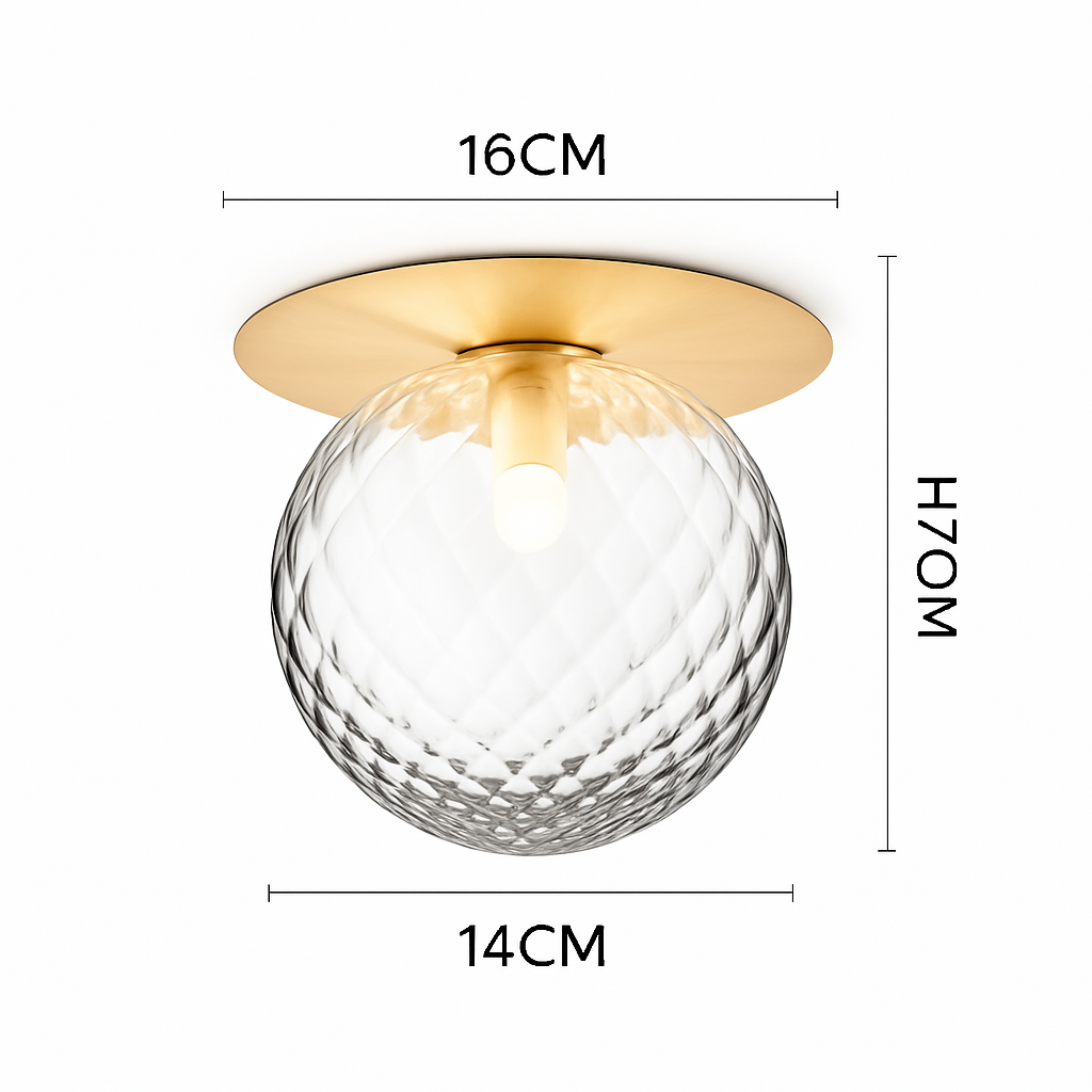 Plafonnier LED design rond doré avec boule en verre Porch - vue 6 sur 5