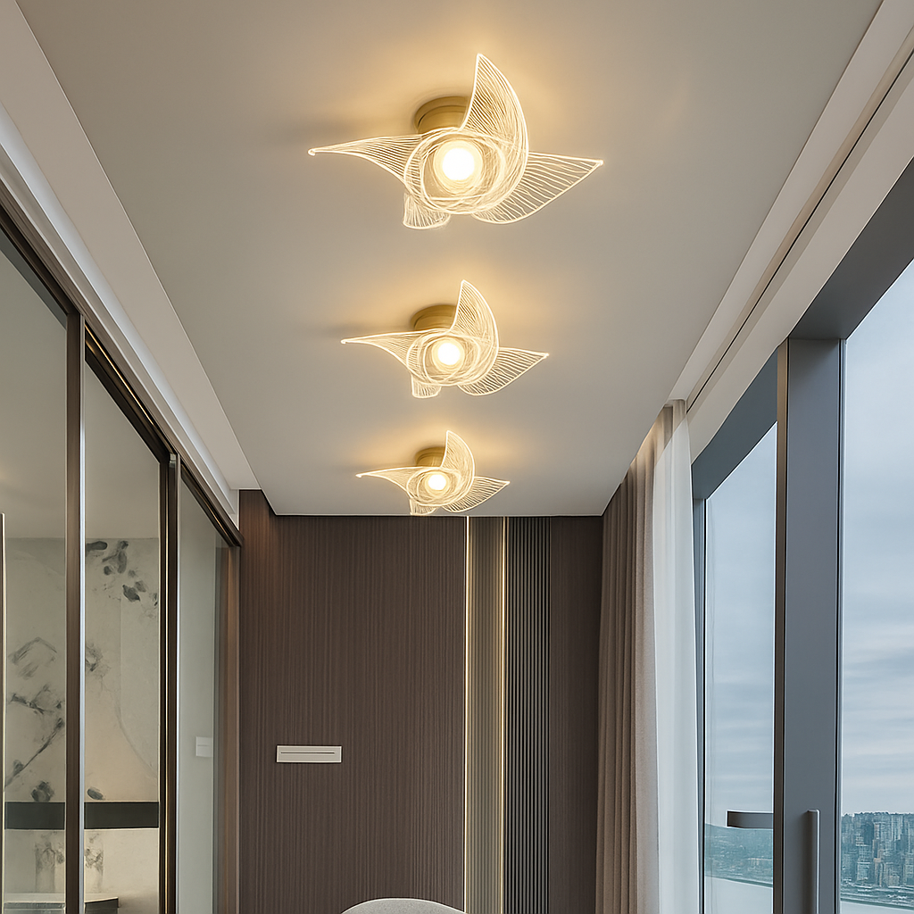 plafonnier led doré style nordique acrylique décoratif éclairage - vue 5 sur 10