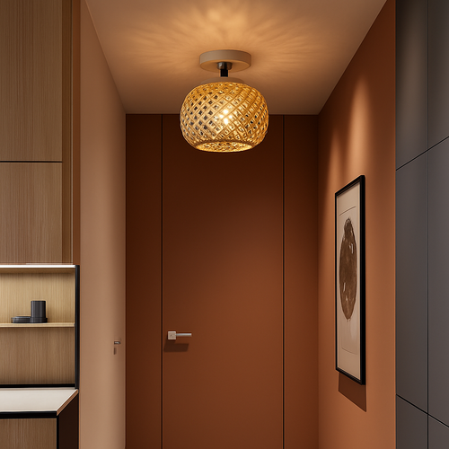 plafonnier led en bambou tissé design lumineux décoratif