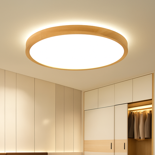 plafonnier led rond carré bois dimmable avec télécommande - vue 3 sur 15