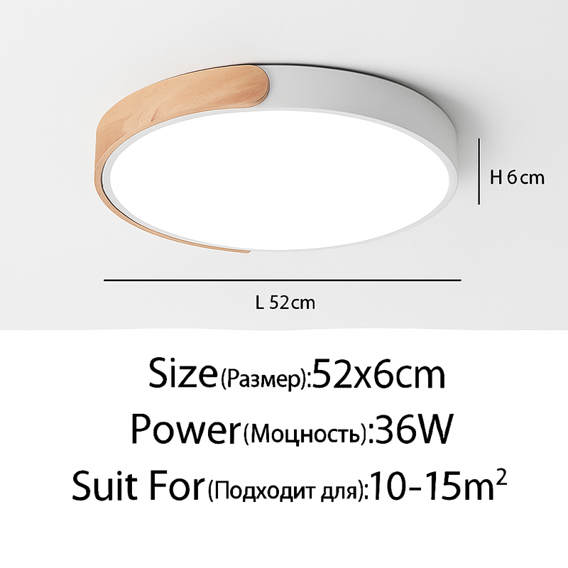 Plafonnier LED rond en métal et bois arrondi Macaron