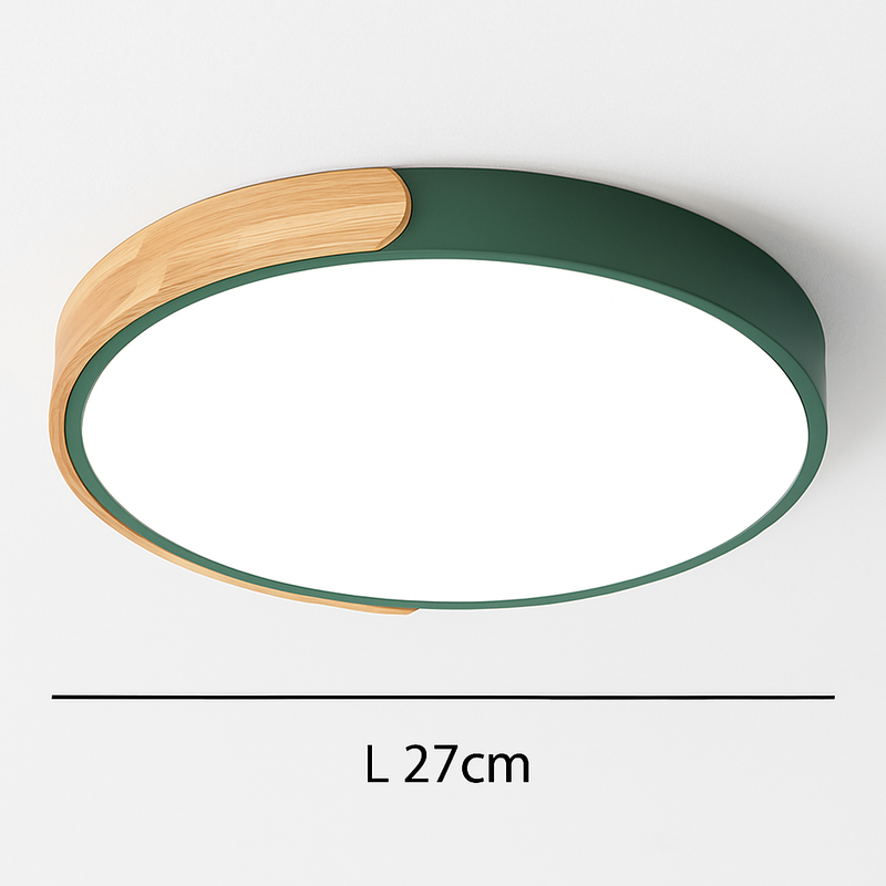 Plafonnier LED rond en métal et bois arrondi Macaron