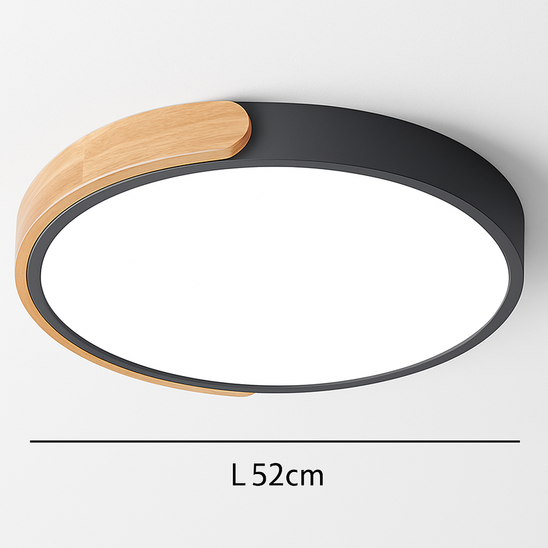 Plafonnier LED rond en métal et bois arrondi Macaron