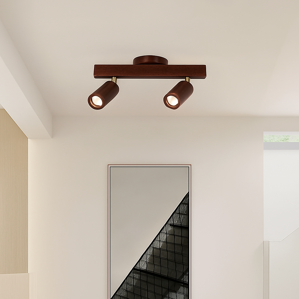 plafonnier nordique en bois avec projecteur rotatif réglable - vue 5 sur 16
