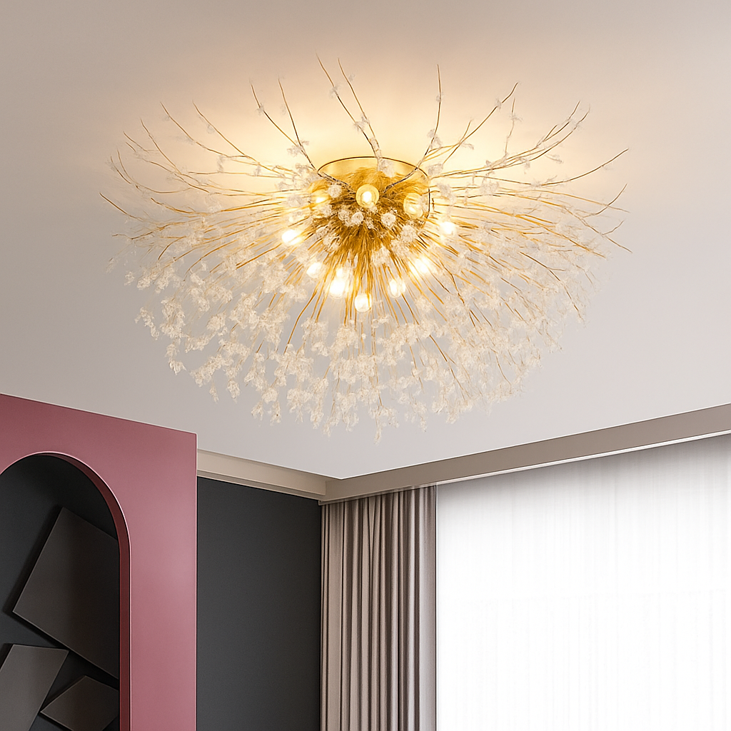 plafonnier nordique en cristal design moderne créatif rond pissenlit - vue 5 sur 13