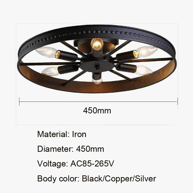 Plafonnier rond en fer au Design industriel rétro américain
