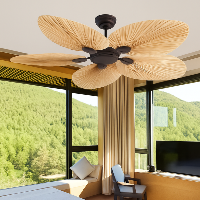 plafonnier ventilateur de plafond avec télécommande et pales en palmier naturel