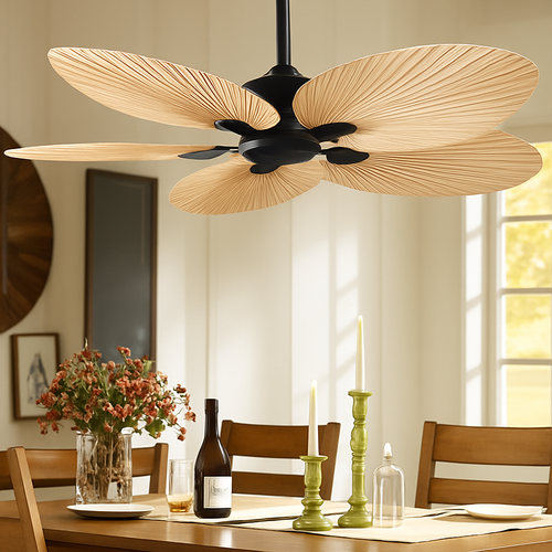 plafonnier ventilateur de plafond avec télécommande et pales en palmier naturel
