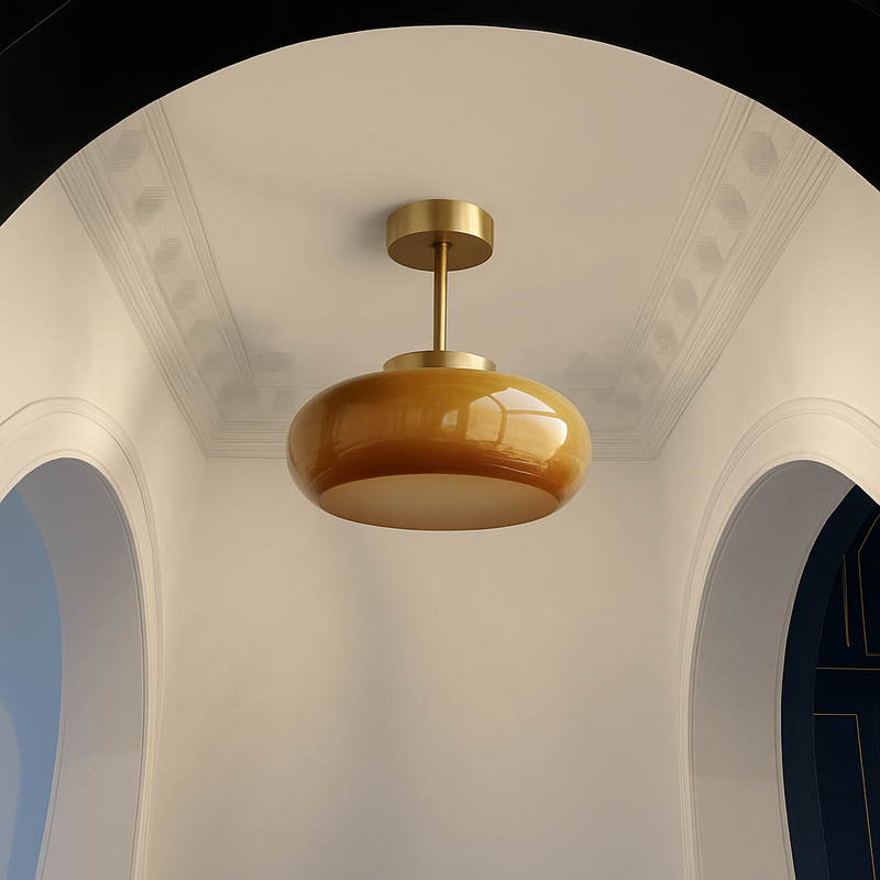 Plafonnier vintage avec abat-jour géométrique en verre Reway