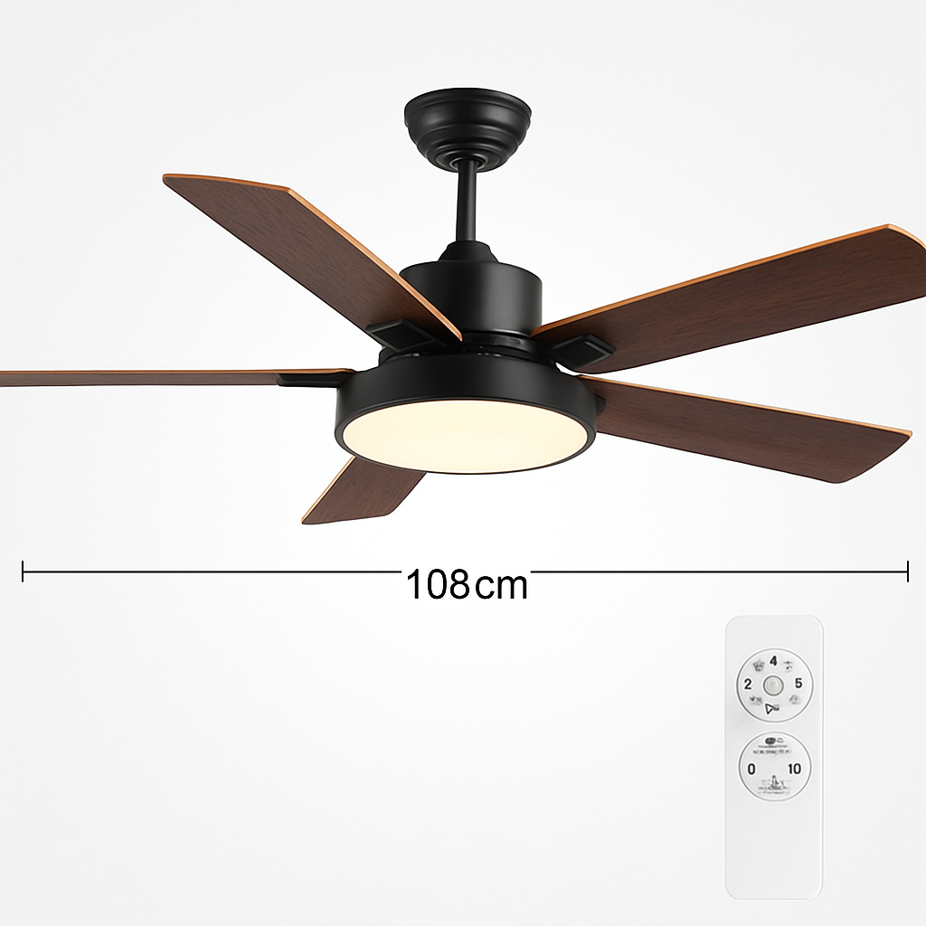 Vintage Deckenventilator mit LED und Fernbedienung - vue 12 sur 12
