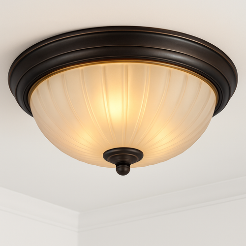 plafonnier vintage en bronze noir avec abat-jour en verre givré
