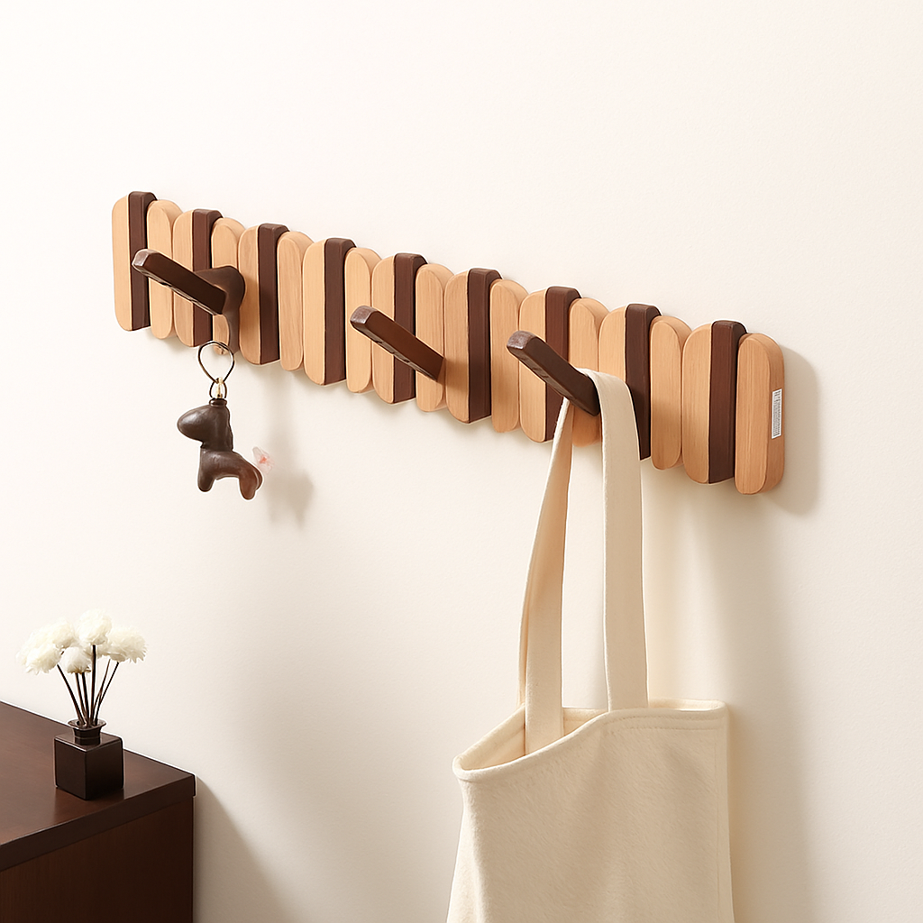 porte-manteau mural en bois de noyer pour vêtements et sacs - vue 4 sur 11