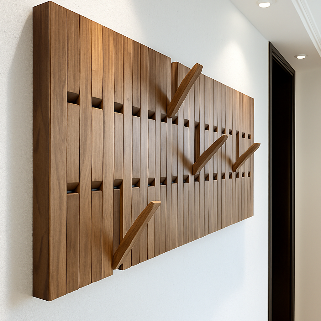 portemanteau mural créatif en bois avec crochets et cintres