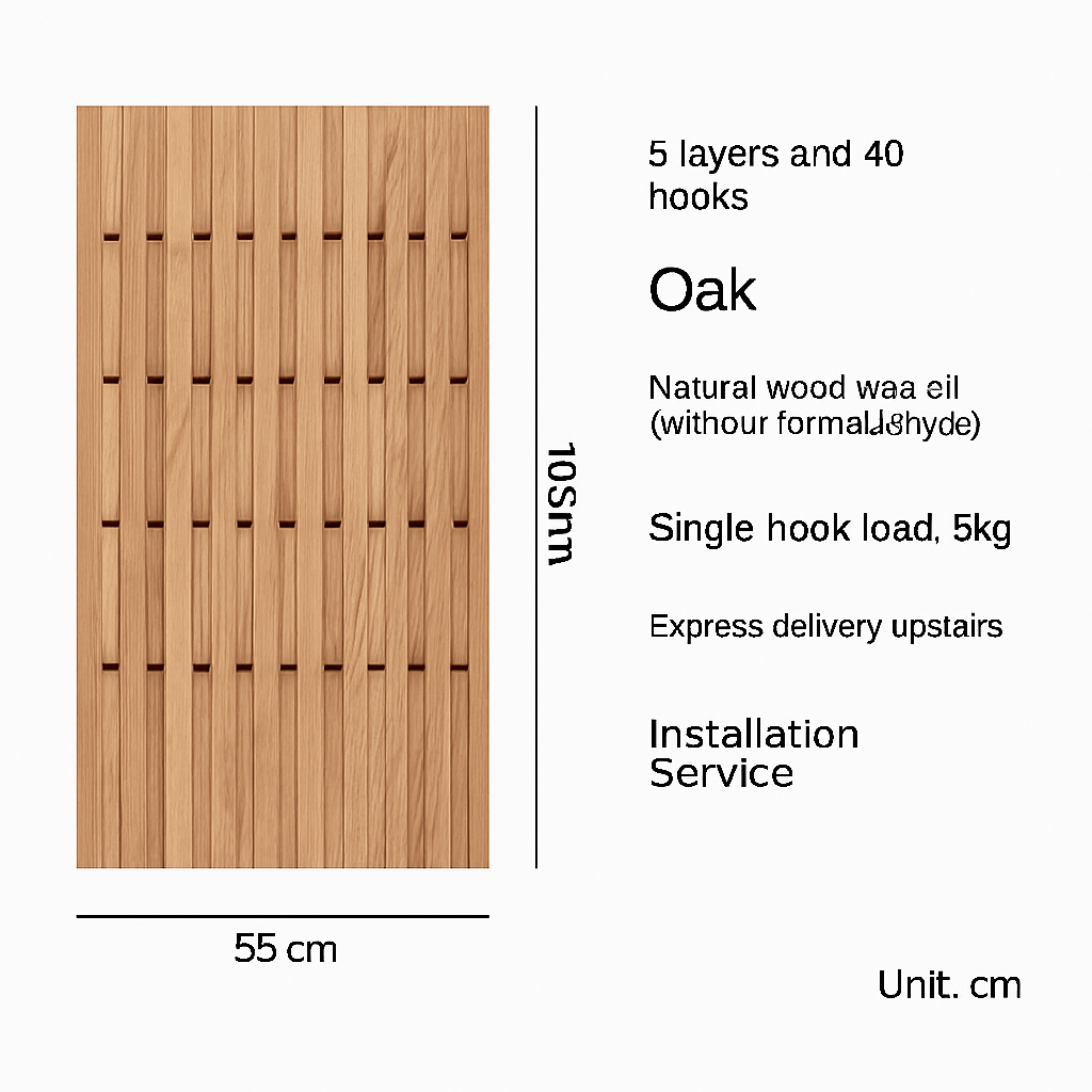 portemanteau mural créatif en bois avec crochets et cintres - vue 8 sur 15