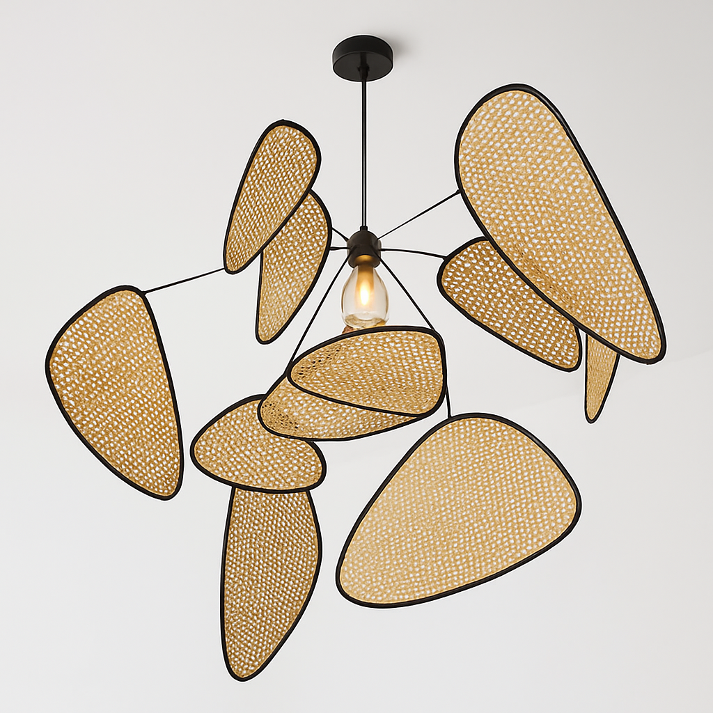 Postmodern LED lustres de plafond feuille grille rurale fait à la main en rotin suspension lumière maison salon chambre Art décor suspension lampe - vue 4 sur 25