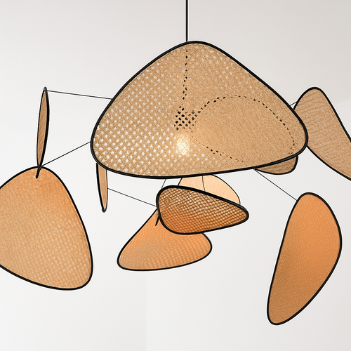 Postmodern LED lustres de plafond feuille grille rurale fait à la main en rotin suspension lumière maison salon chambre Art décor suspension lampe