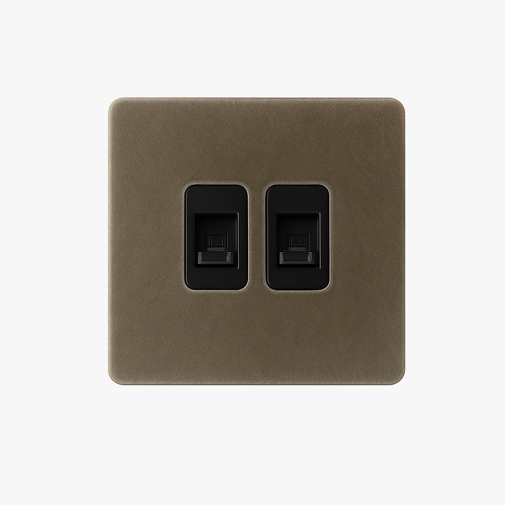 Prise double RJ45 en acier gris vieilli bords arrondis