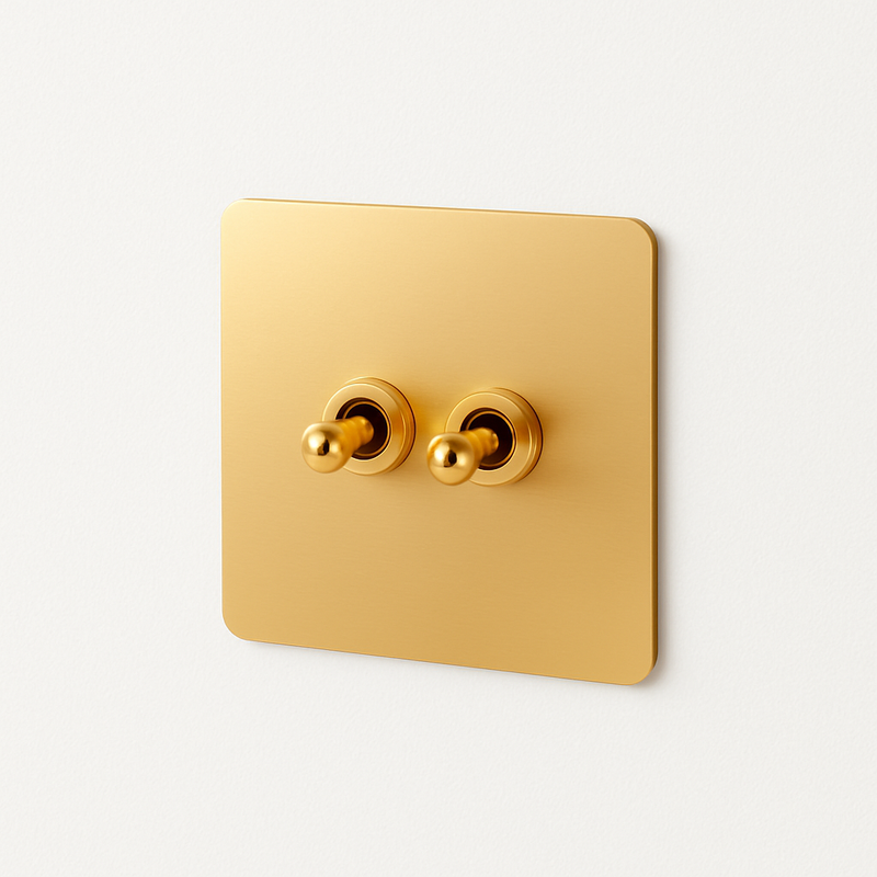 Prise électrique double en acier doré brossé et bords arrondis